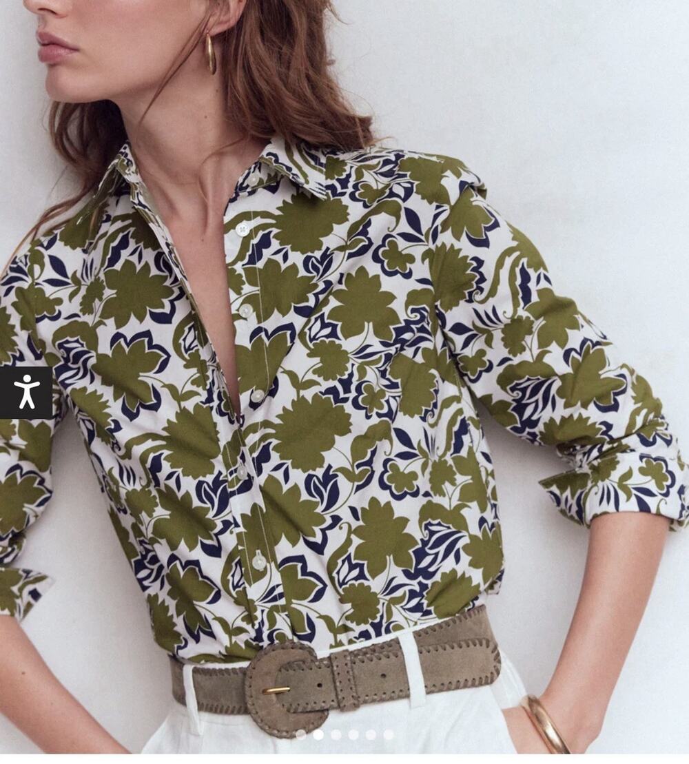 Boden Sienna Cotton Shirt Olive Shadow Blossom Size 16R-18R NWT